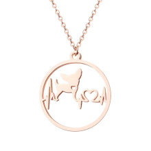 Stainless Steel Rose Gold Animal Dog Round Circle Pendant Chain Necklace